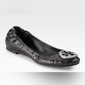 Tory Burch Black Glitter Reva Ballerina Flats Sz 7.5